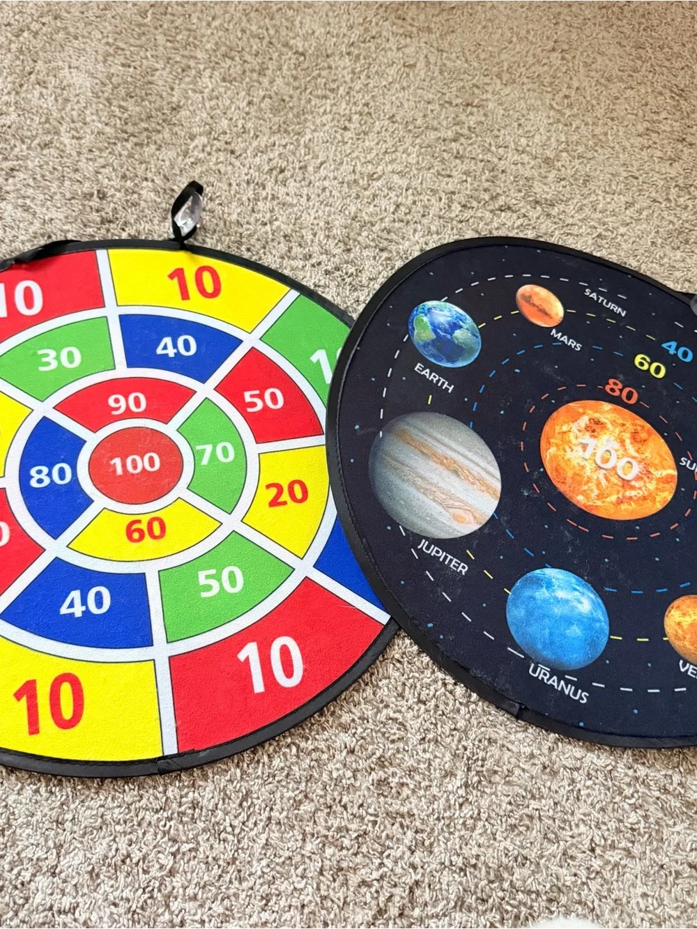 Maburaho Sticky Ball Fabric Dart Board Set Dino/Solar, 2 Targets 3+ w/20 balls